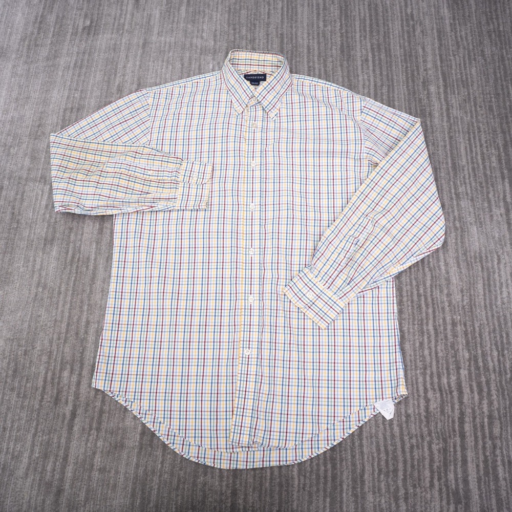 Lands End Button Down Mens 16-33 Multicolor Good Tattersall Check Cotton